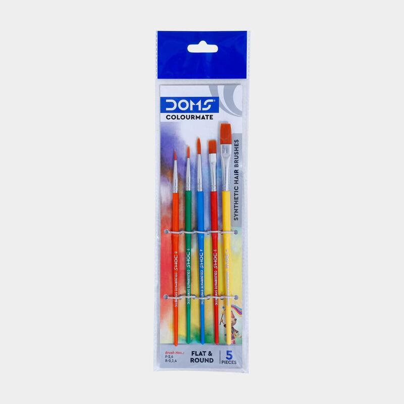 DOMS COLOURMATE SYNTHETIC HAIR BRUSHES FLAT & ROUND | SET OF 5