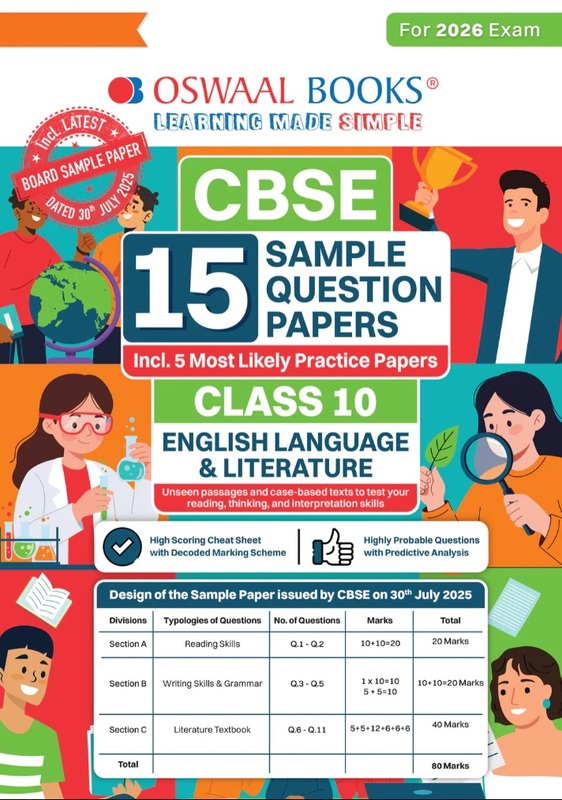 Oswal CBSE 15 Sample Question Papers Class 10 English Language & Literature for 2026 Board Exam